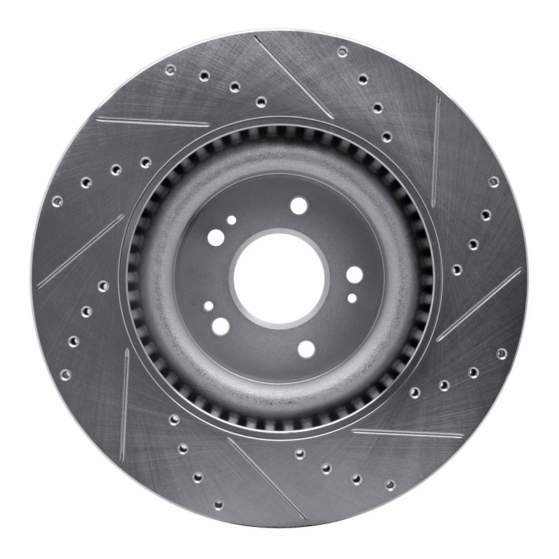 Genesis G80 Brake Rotor (1) - Front Left - R1 Concepts - Drilled & Slotted - Silver - `18-`20